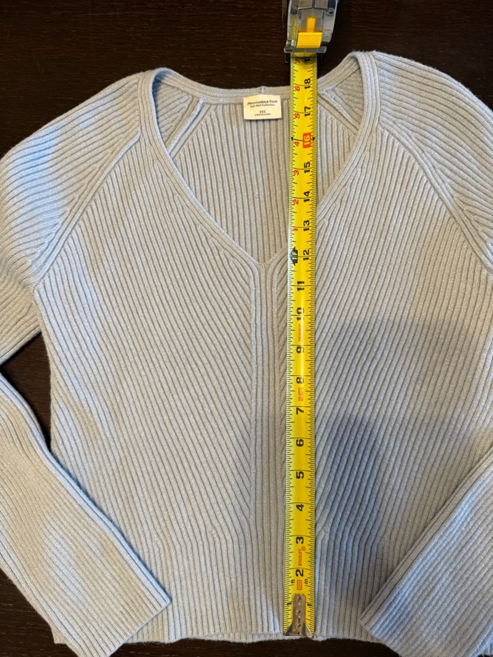 Abercrombie & Fitch Light Blue Ribbed V-Neck Sweater - Picture 7 of 8
